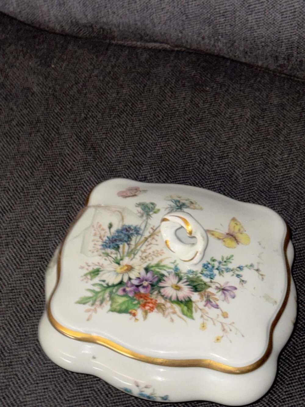 Vintage Limoges France Hand Painted Porcelain Trinket Box Floral Butterfly